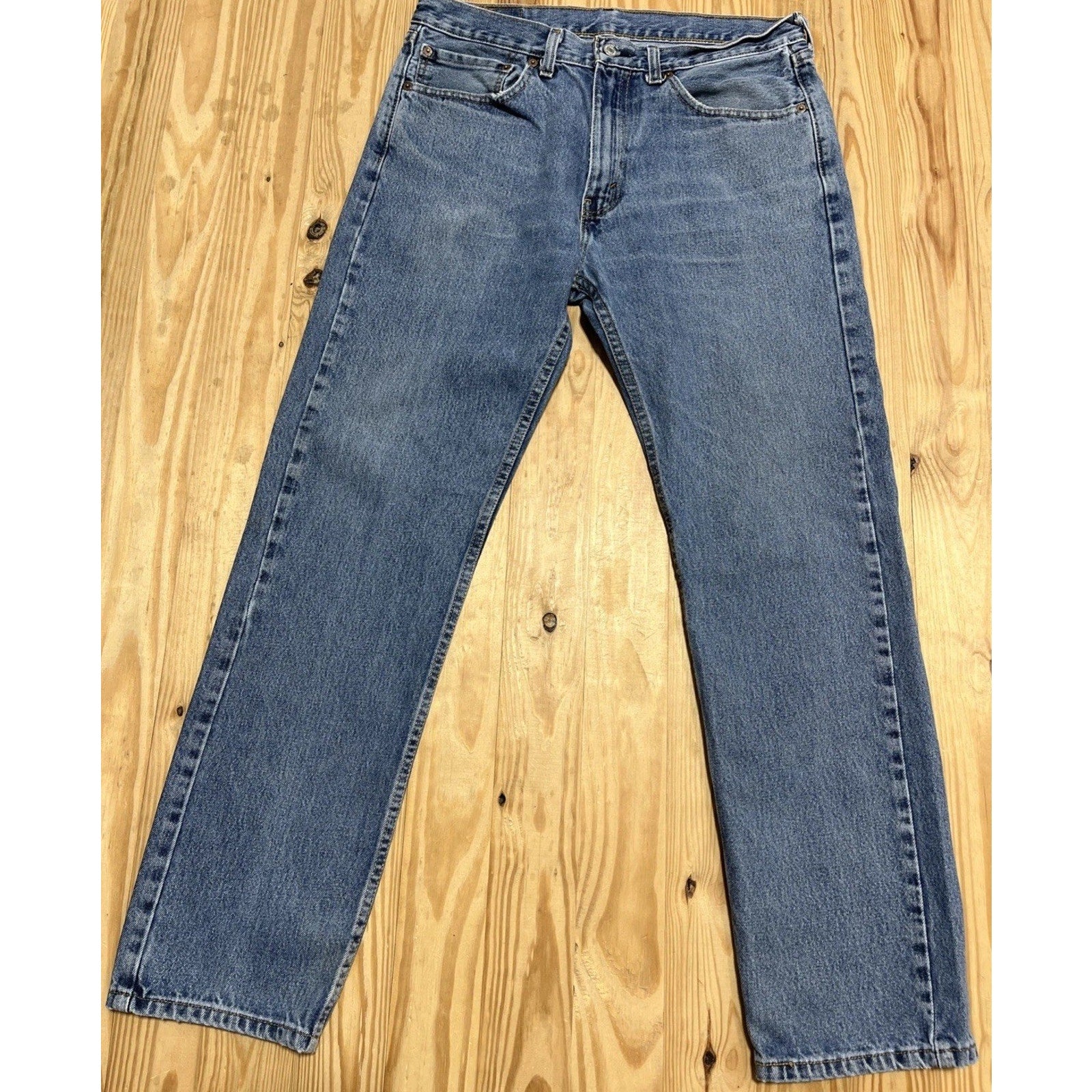 Levis 505 Jeans Mens 34X32 Blue Medium Wash Mid Rise Straight Cotton Denim