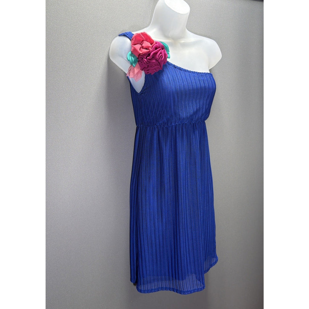 Judith March for Anthropologie One Shoulder Blue Retro Mini Dress Sz S Pin