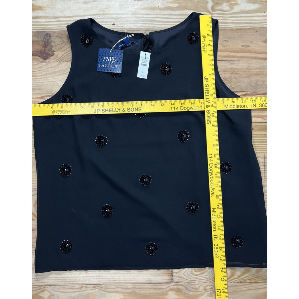 NWT Talbots rsvp Black Chiffon Embellished Polka Dot Shell Beaded Large Lined