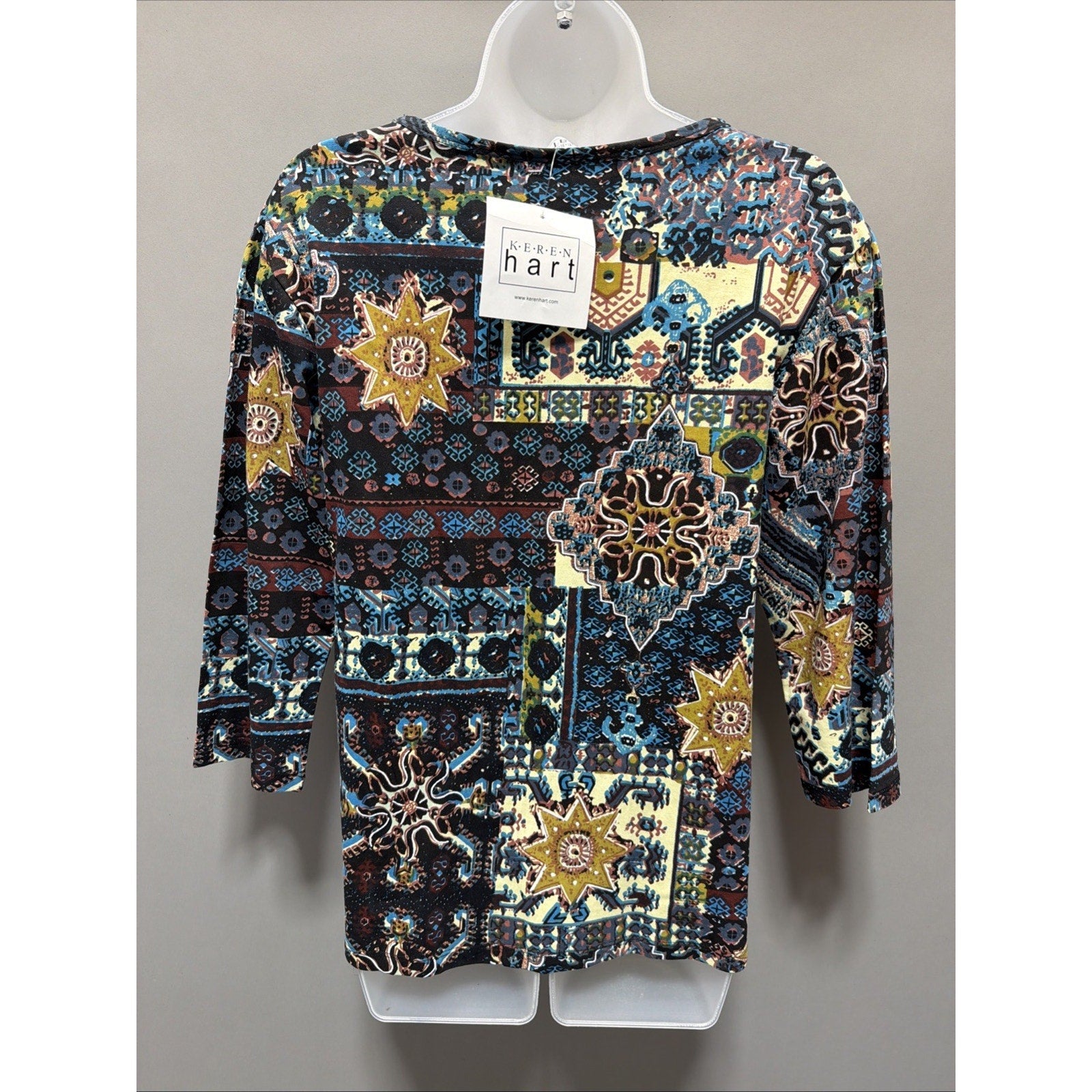 Vintage Keren Hart Womens Blouse Top L Multicolor Southwestern Art Studded New