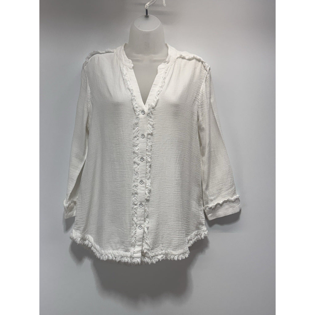 NIC+ZOE Paper White Button Front Ruffled Collared Long Sleeve Women’s S NWT