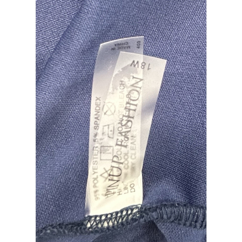 Pinup Fashion Blue Classic Swing Dress Long Sleeve Size18W 2Pockets Below Knee.