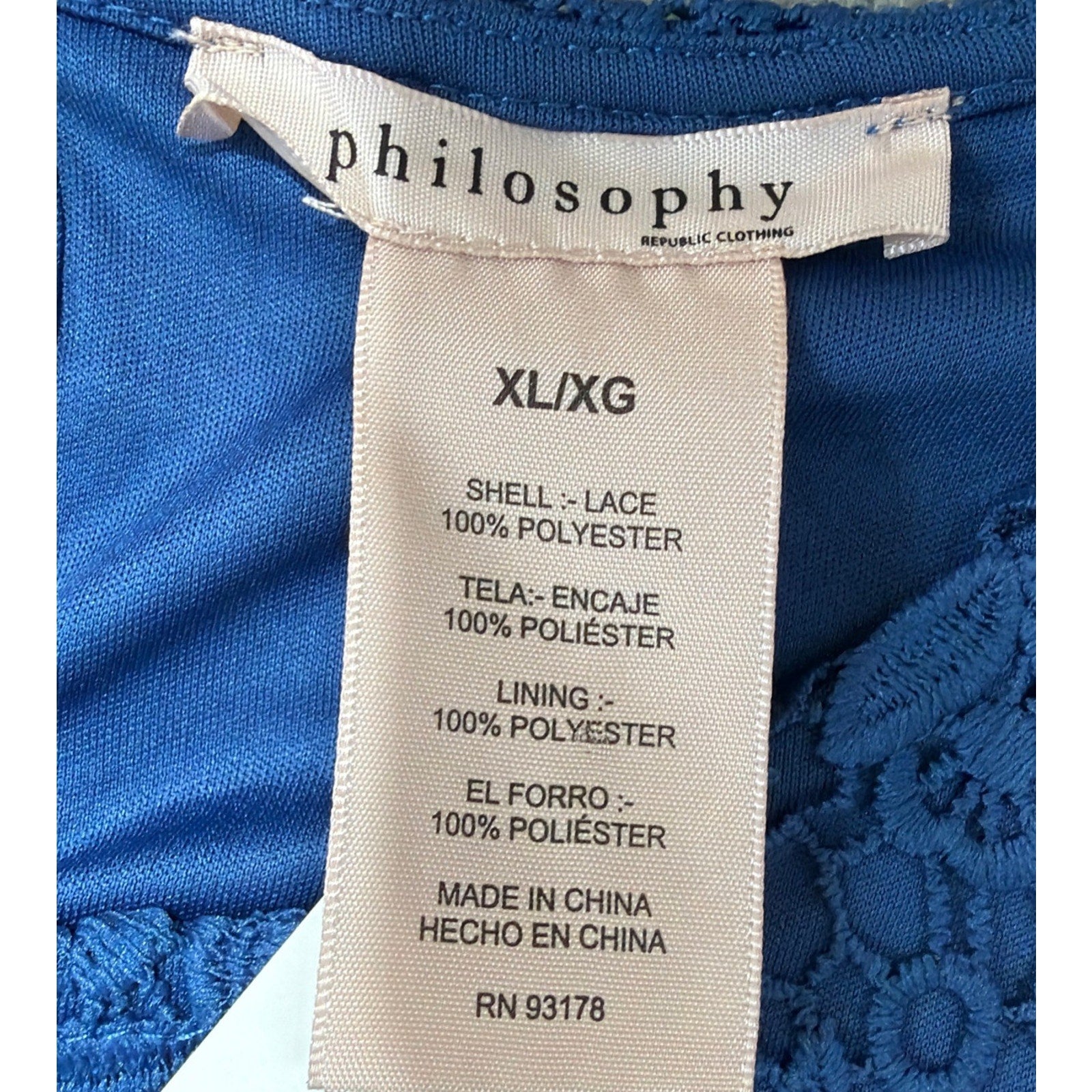 NWT Philosophy XL Blue Lace Short Sleeve Blouse Lined Pearl Button Closure
