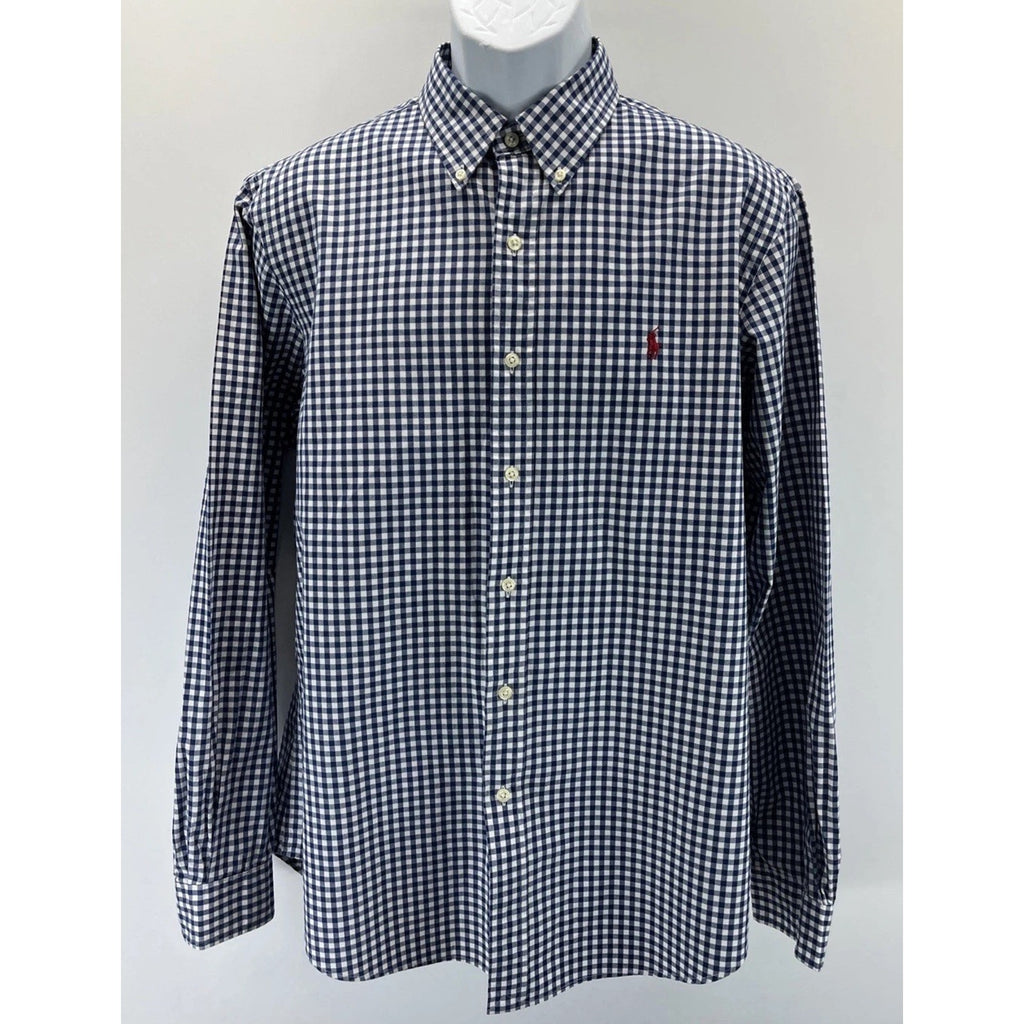 Ralph Lauren Gingham custom fit 100% Cotton Long sleeve Shirt Navy / White L