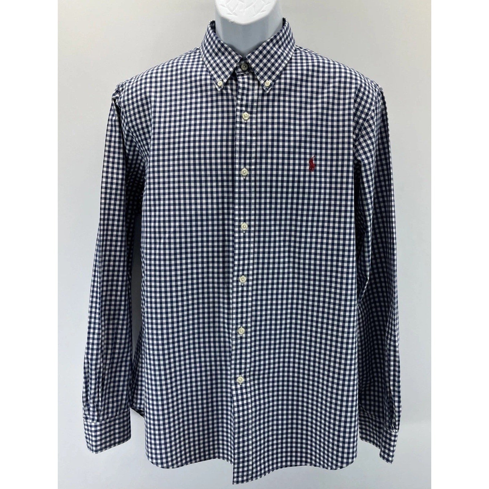 Ralph Lauren Gingham custom fit 100% Cotton Long sleeve Shirt Navy / White L