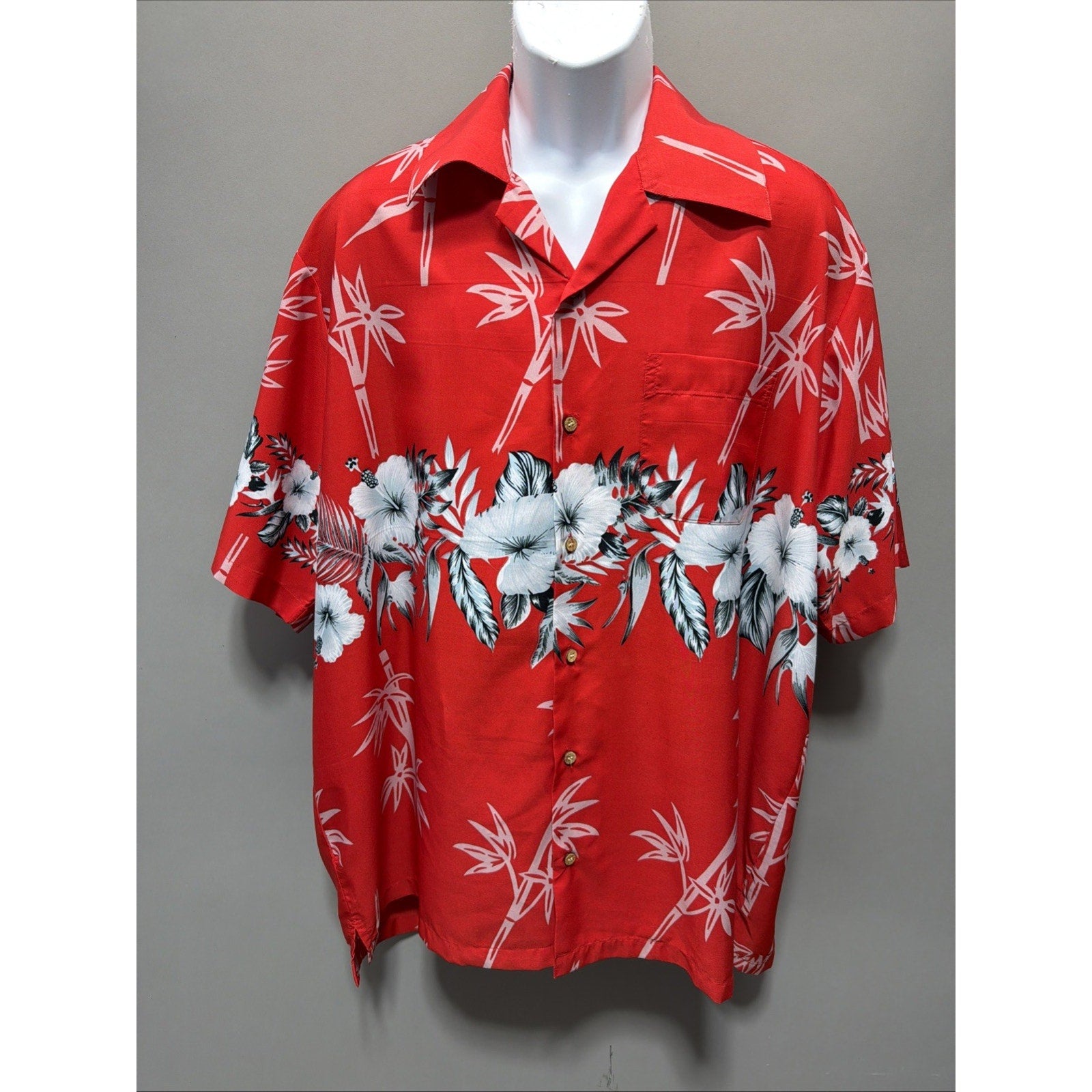 Men's Alvish Hawaiian Shirt Size 2XL Short Sleeve Button Down Red Polyester