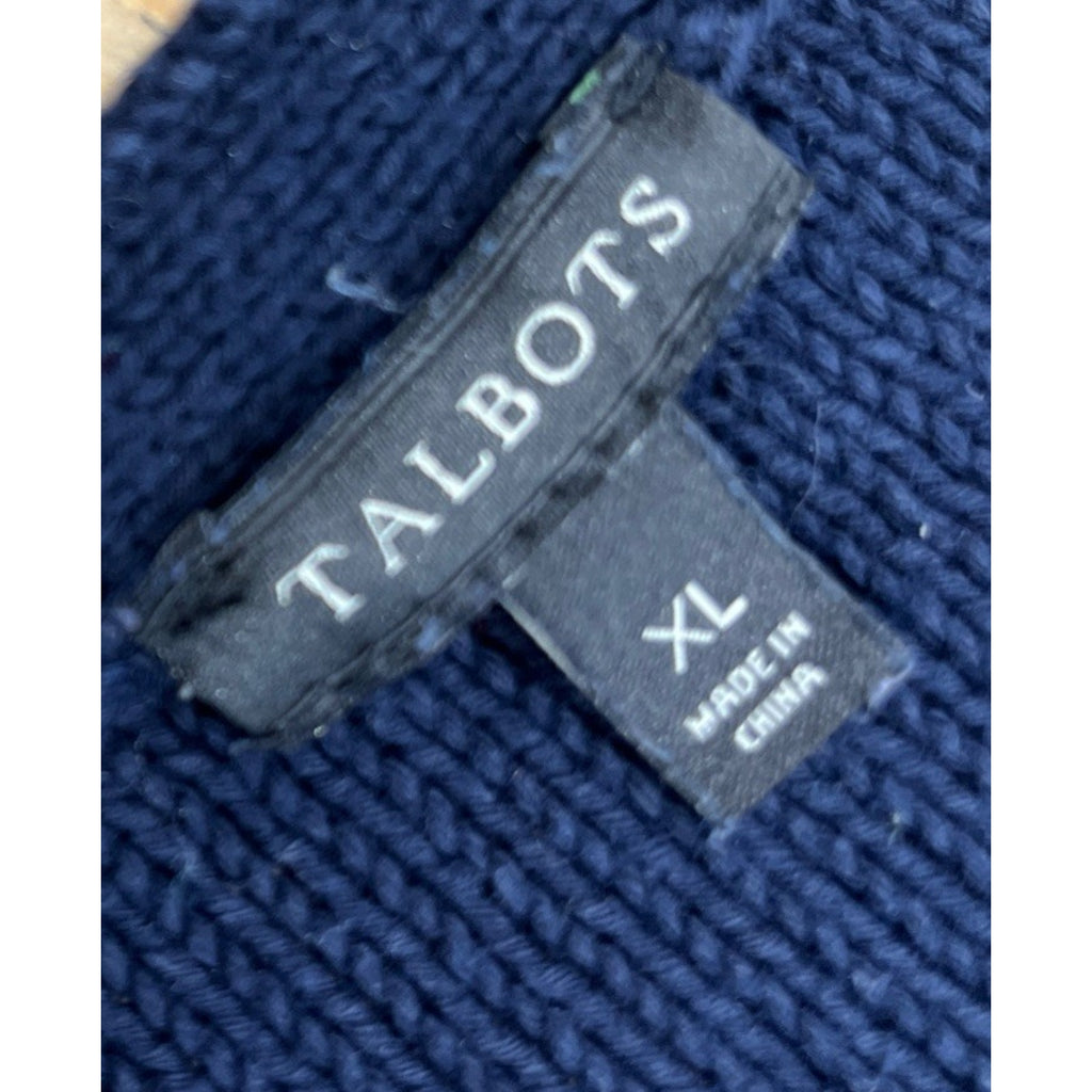 Talbots Navy Blue Cable Ribbed Yoke Sweater Size XL