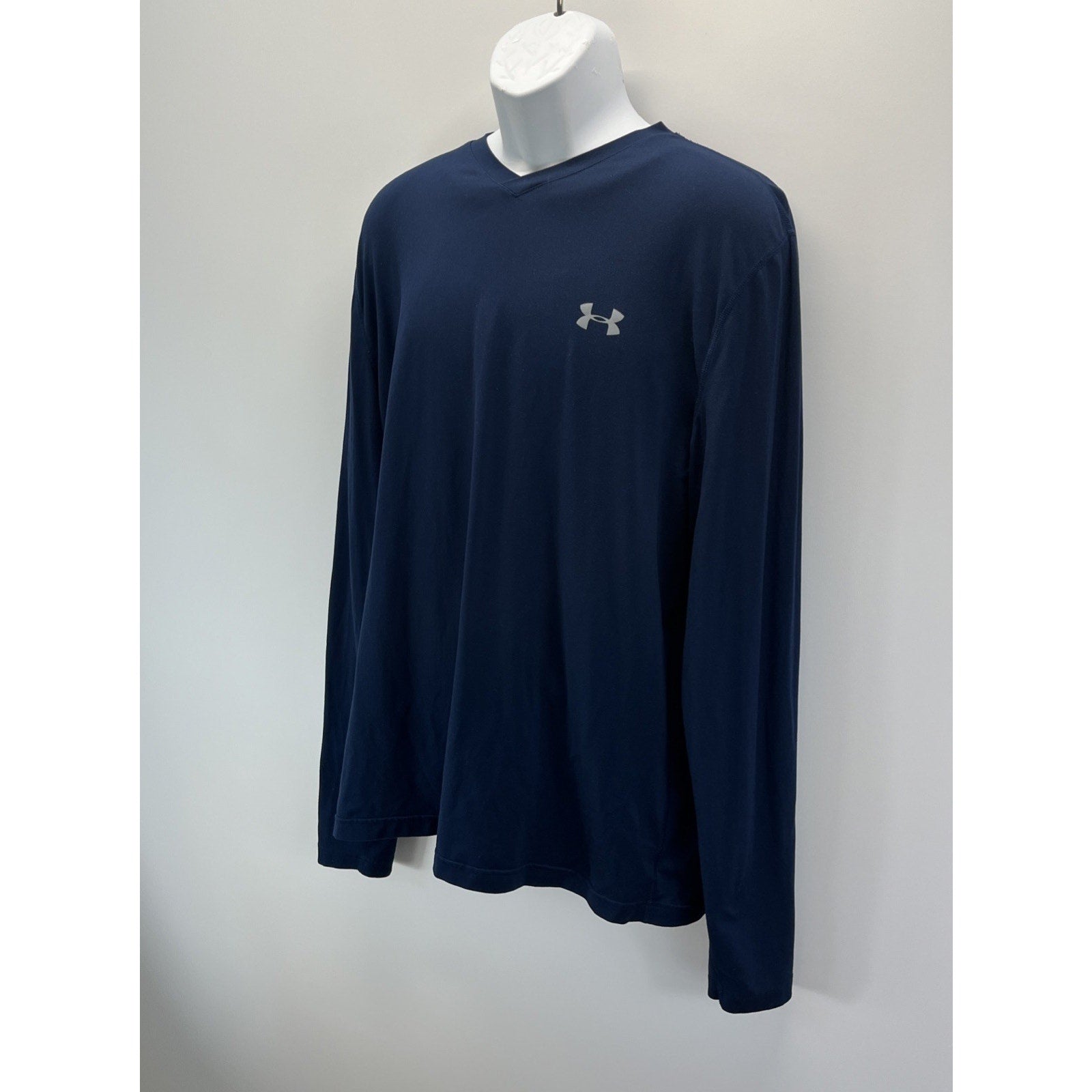 Under Armour Seamless Fitted Shirt Tee Long Sleeve Heatgear Blue Mens Size XL