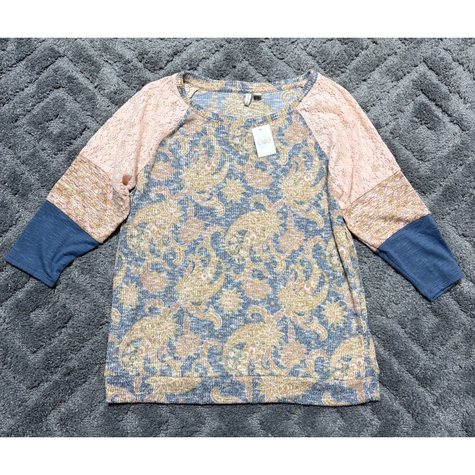 New Cato Women’s 3/4 Sleeve Lace Detail Paisley Style Blouse - L