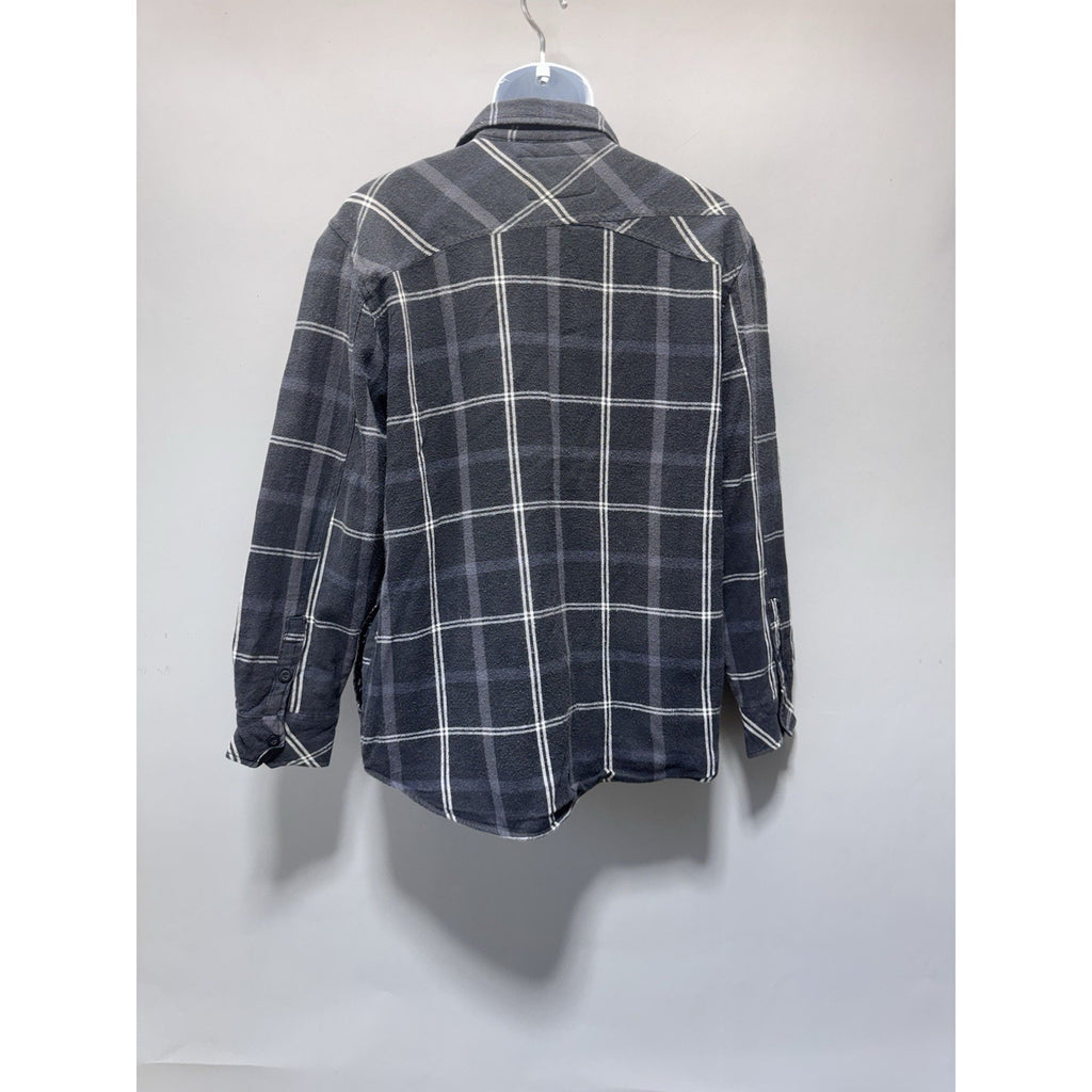 Rugged Point Flannel Shirt Mens Medium Gray Plaid Fleece Lined Button Front