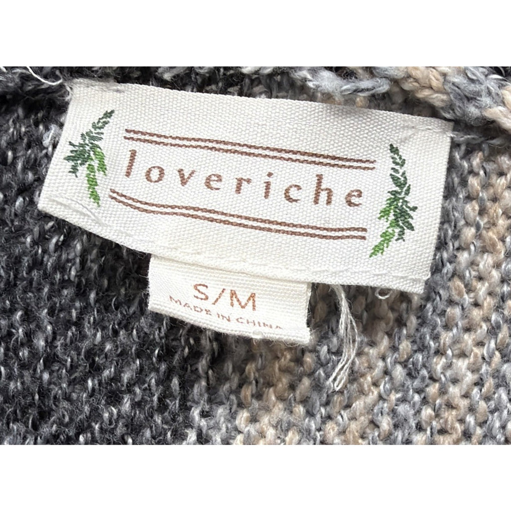 LOVERICHE Women's Patchwork Western Sweater with Fringe Size S/M Taupe,Gray