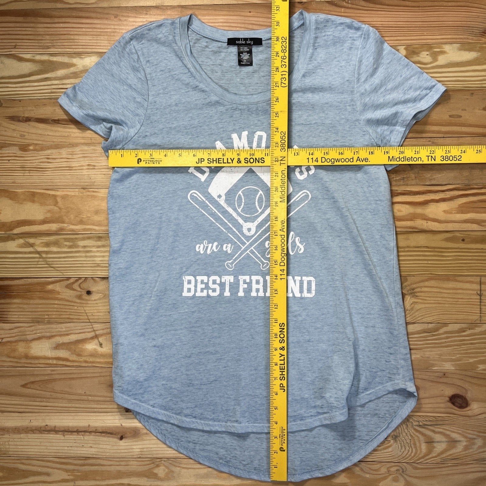 Sable Sky Diamonds Are A Girls Best Friend Tee Slub Knit Top Light Blue Size XL