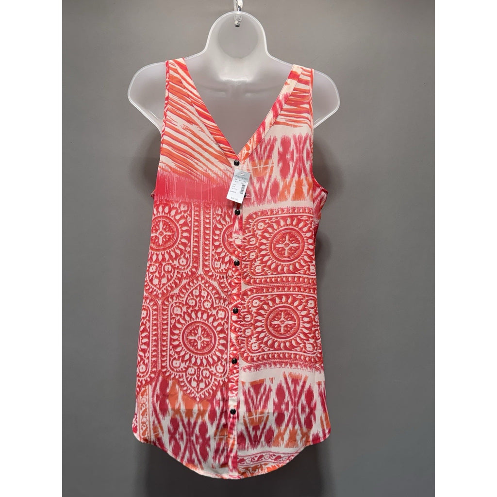 Maurices Women’s Large Sleeveless Button Front Hi Low Tank Top Pink Orange New
