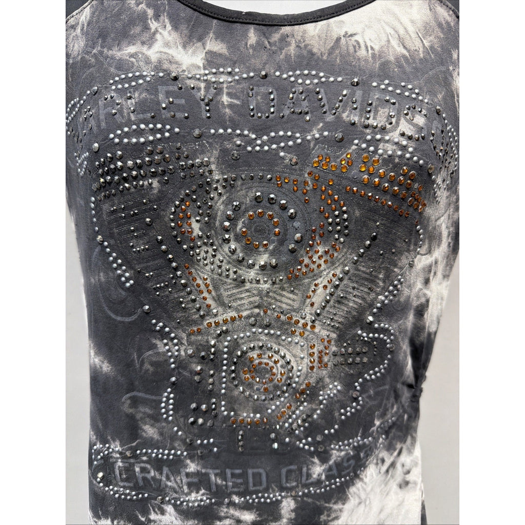 Harley Davidson Black Women Medium Shirt Blouse Rhinestones Black Flaw