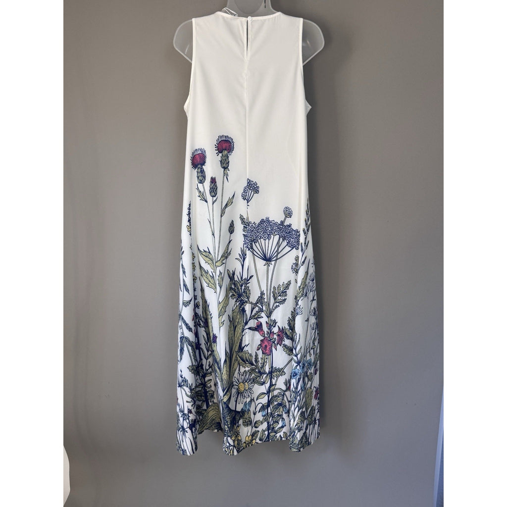 Women's Size Medium White Sleeveless Sheath Dress Floral Bottom by Misslook NWT