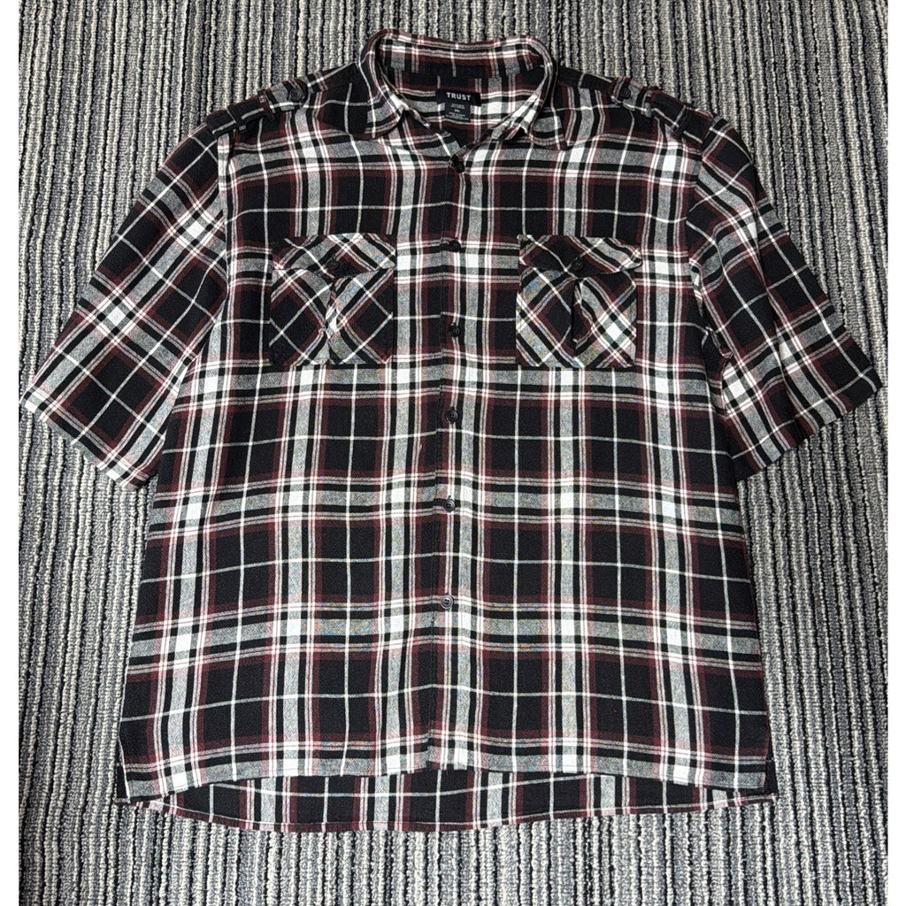 Trust Brand Linen Button Up Short Sleeve Shirt Mens 3XL Casual Plaid NWOT