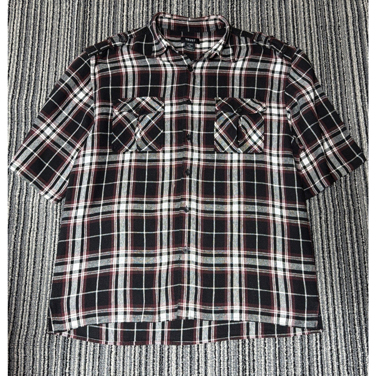 Trust Brand Linen Button Up Short Sleeve Shirt Mens 3XL Casual Plaid NWOT