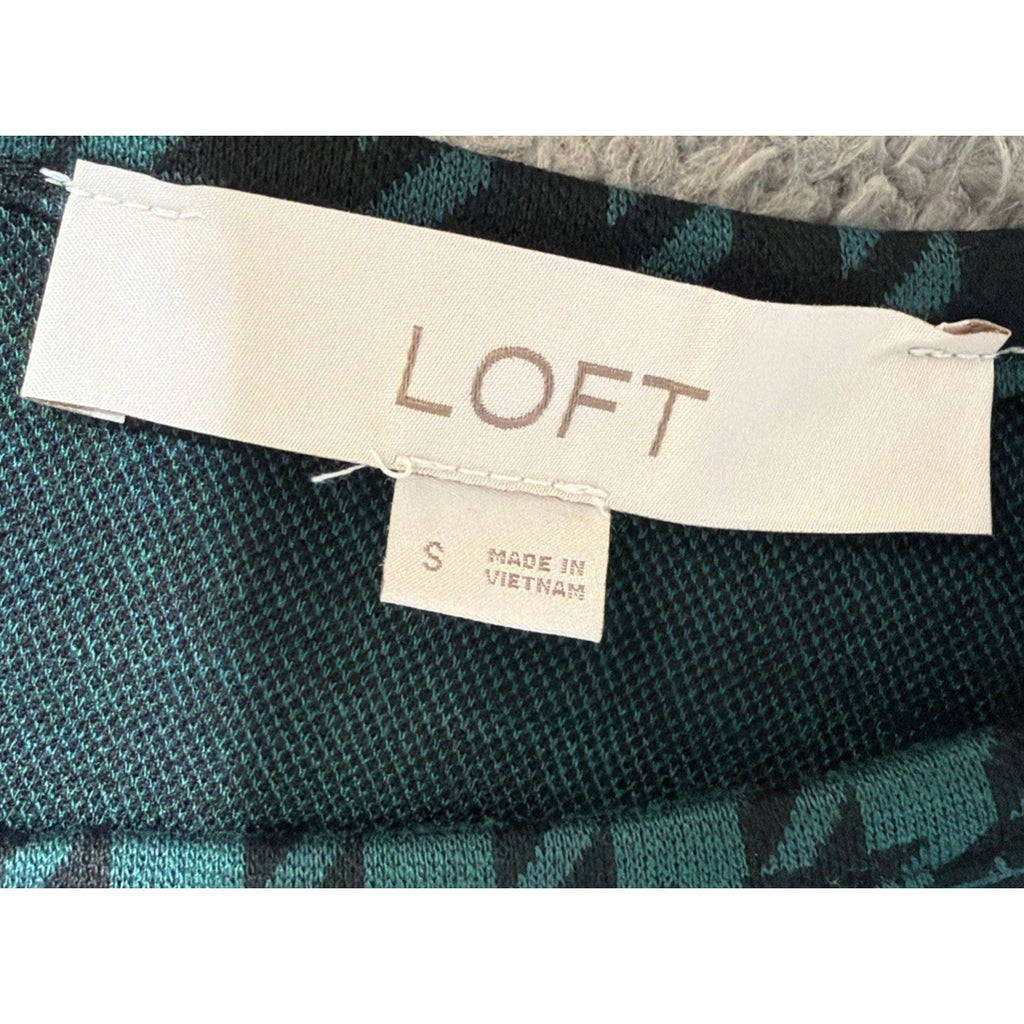 Women’s Loft Teal & Black Houndstooth Flounce Swing Dress, Size Small
