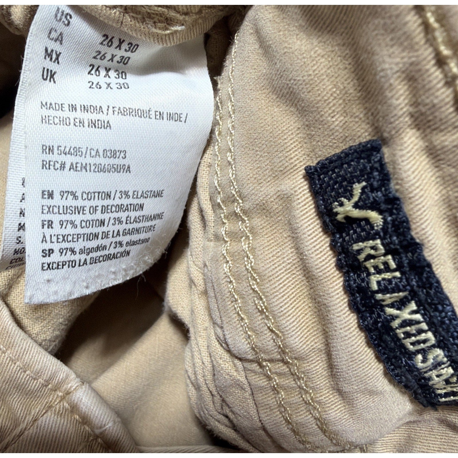 American Eagle Extreme Flex Relaxed Straight chino Pants Men's 26x27 beige