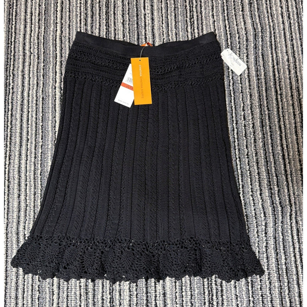 Cynthia Cynthia Steffe Skirt Womens XS Black Crochet Knit Scalloped Hem NWT