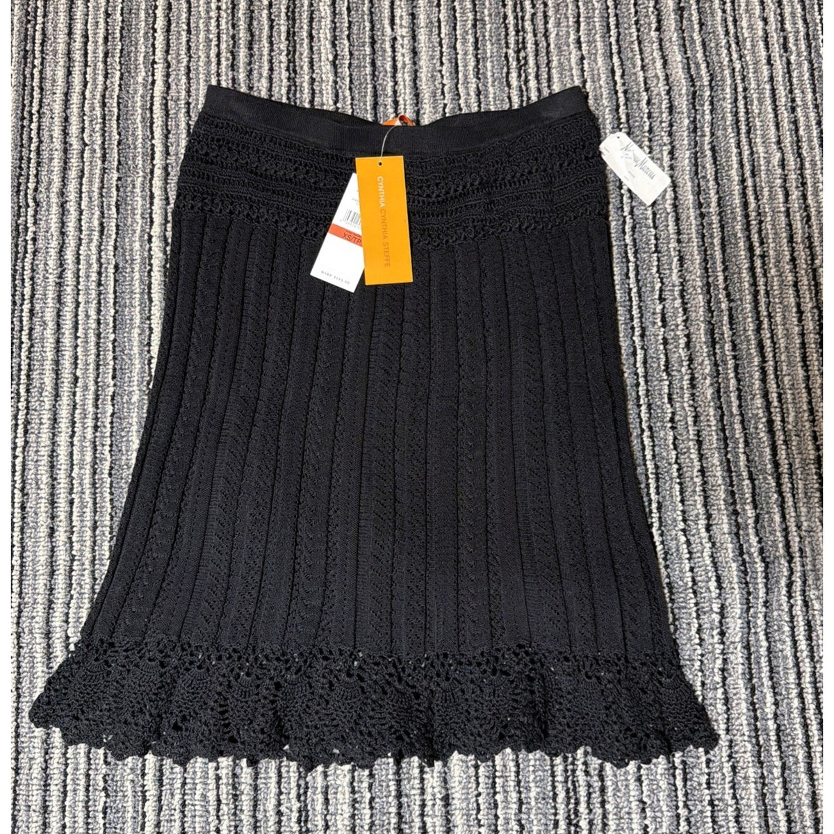 Cynthia Cynthia Steffe Skirt Womens XS Black Crochet Knit Scalloped Hem NWT