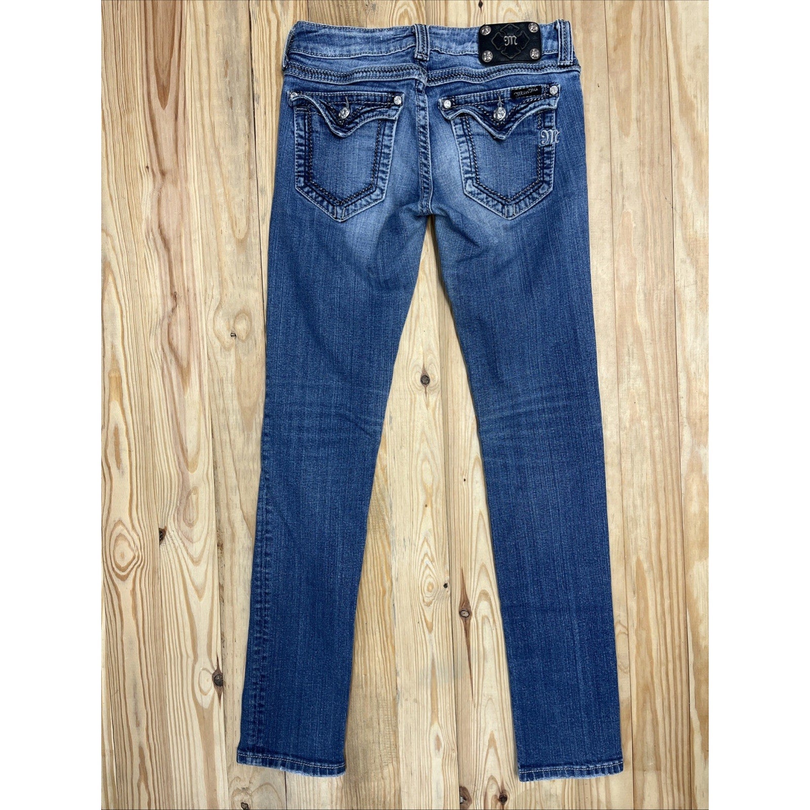 Miss Me Womens Skinny Jeans Size 28 Embellished Flap Pockets Distressed Denim