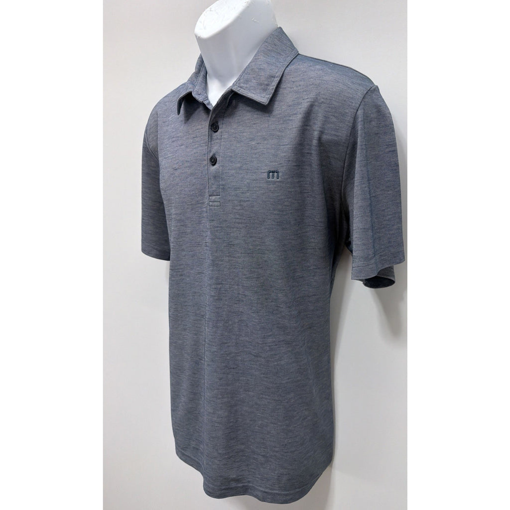 Travis Mathew Polo Shirt Mens L Blue Heather Flying Tortilla Quick Dry Golf EUC