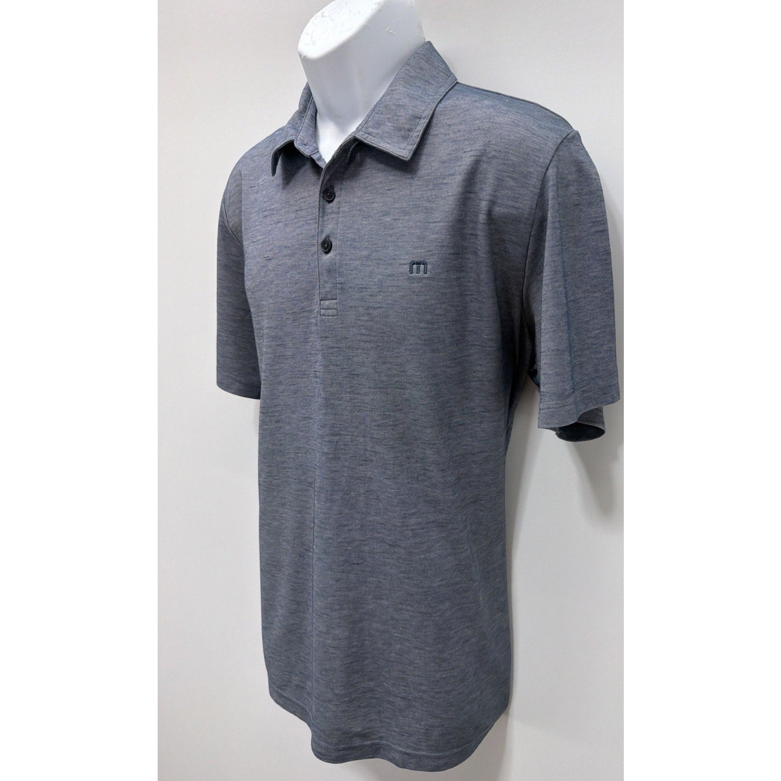 Travis Mathew Polo Shirt Mens L Blue Heather Flying Tortilla Quick Dry Golf EUC