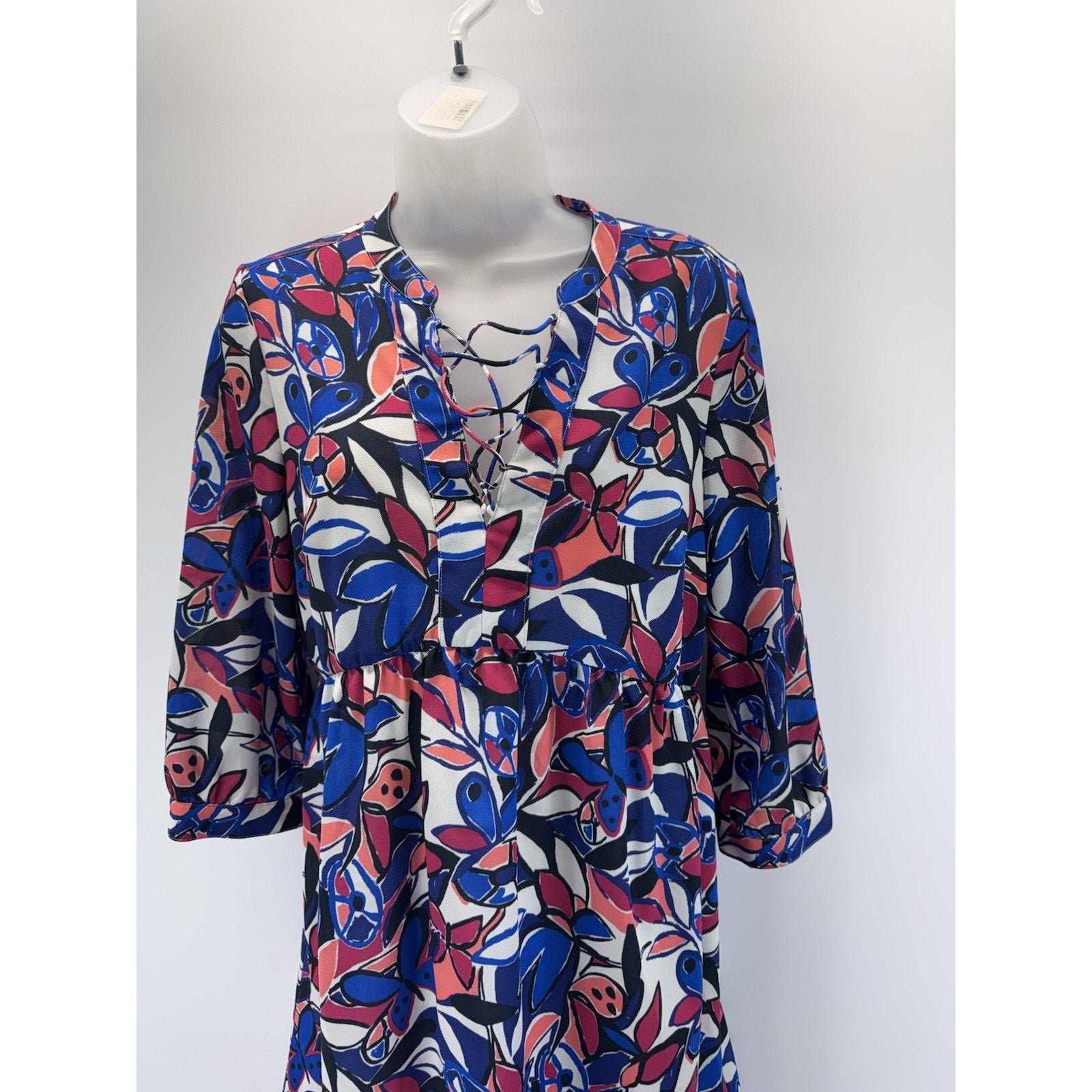 J. Crew Factory Floral Lace Up Printed 3/4 Sleeve Shift Dress Women’s Size S