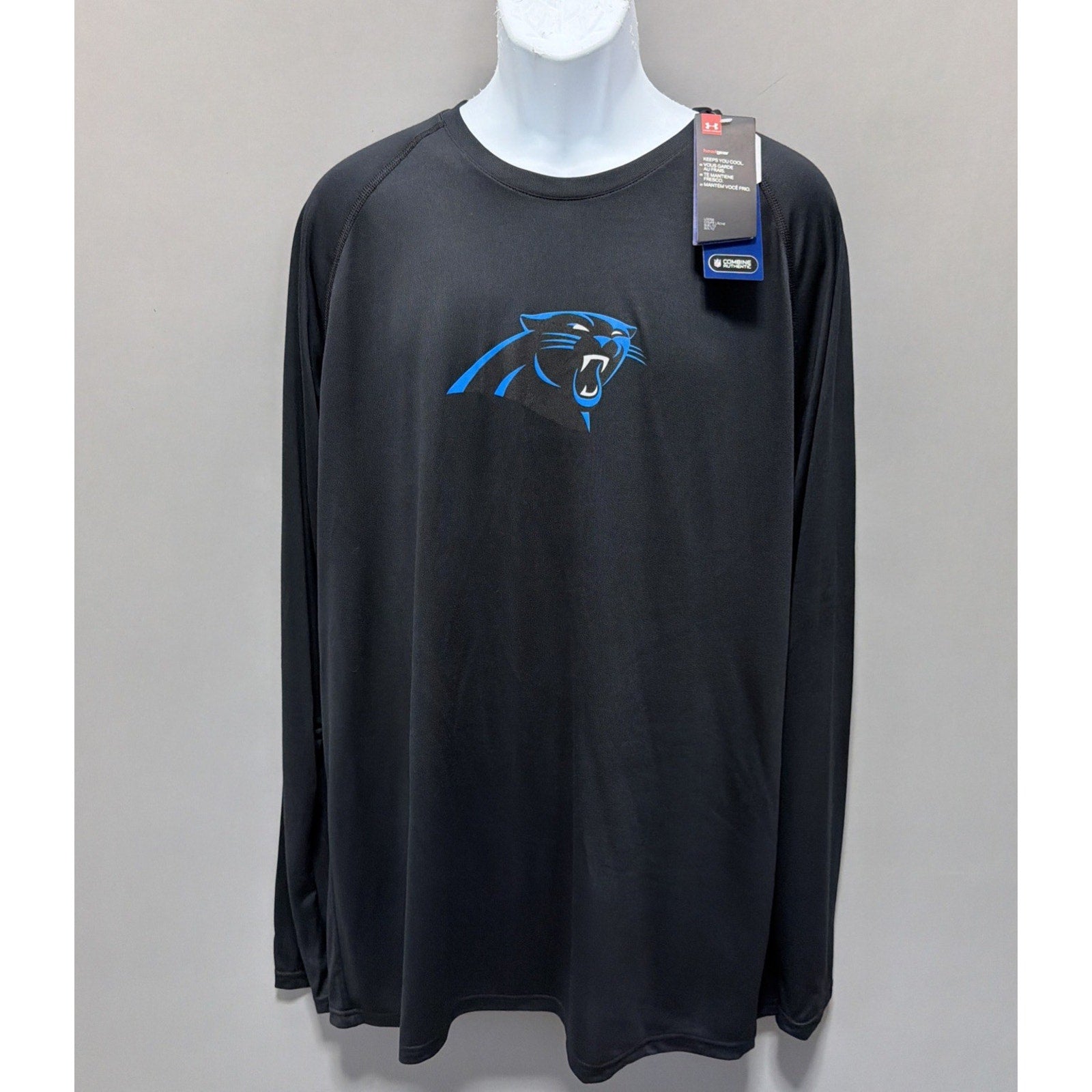 Carolina Panthers NFL Under Armour Combine Training LS Black Shirt Men’s 2XL New