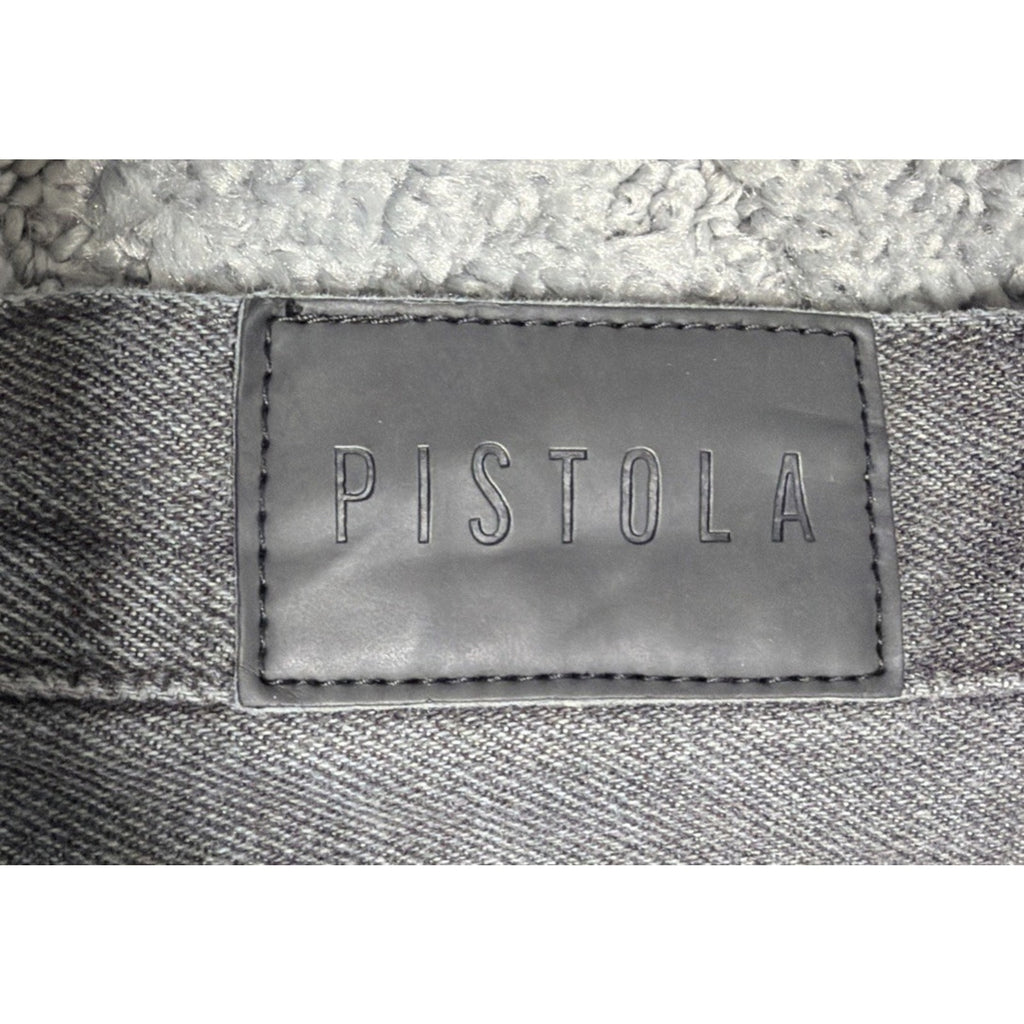 Pistola Distressed Destroyed High Rise Button Fly Mom Jeans in Gray 27