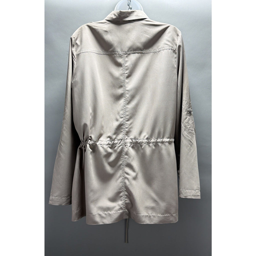 Utility Safari Jacket Size Large Cinch Tie Waist boho NY Collection Taupe NWT