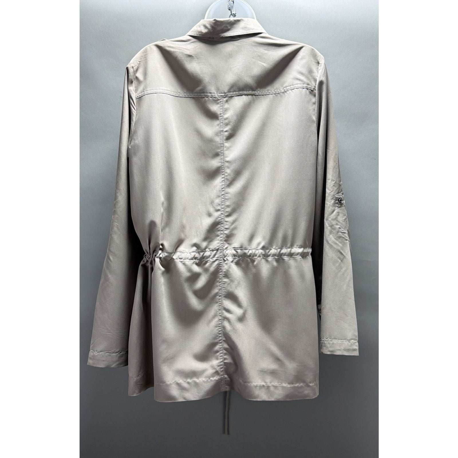 Utility Safari Jacket Size Large Cinch Tie Waist boho NY Collection Taupe NWT