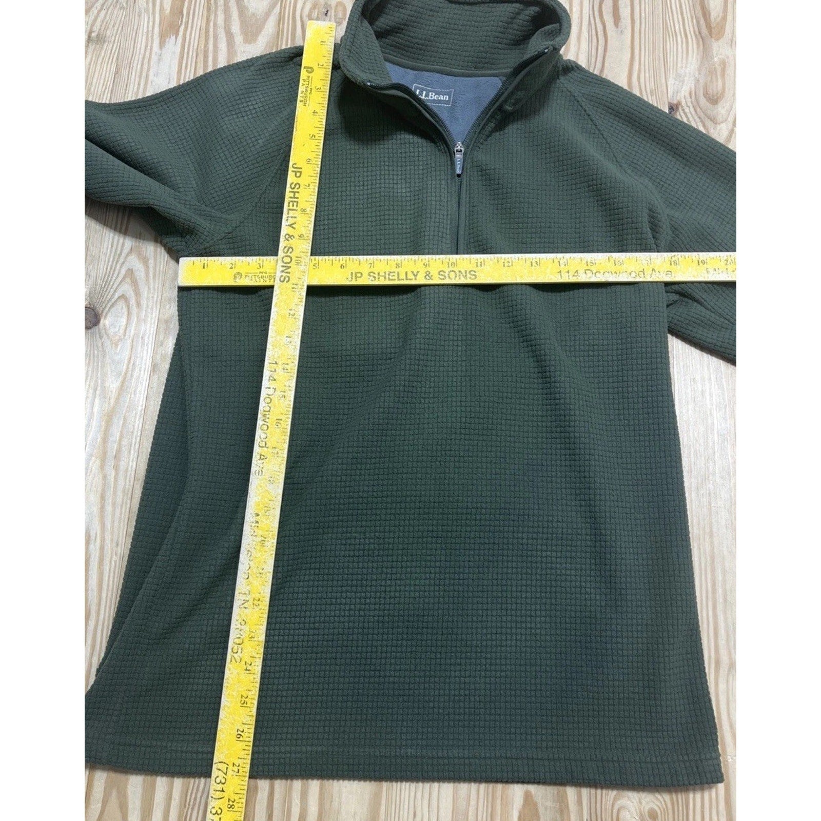 LL Bean Men's 1/4-Zip Long-Sleeved Pullover Size Small Green Waffle-Knit