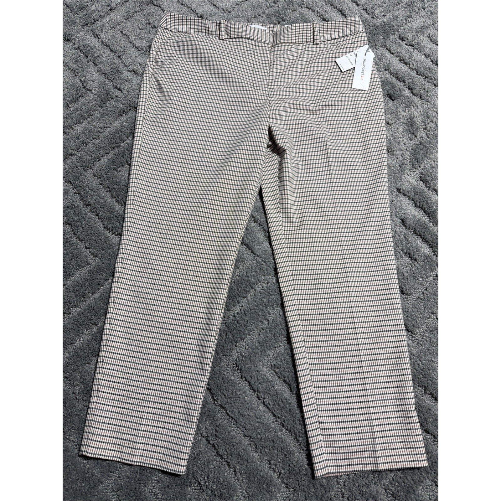 Liz Claiborne Emma Ankle Career Pants 16 Houndsooth Flat front Black Tan New