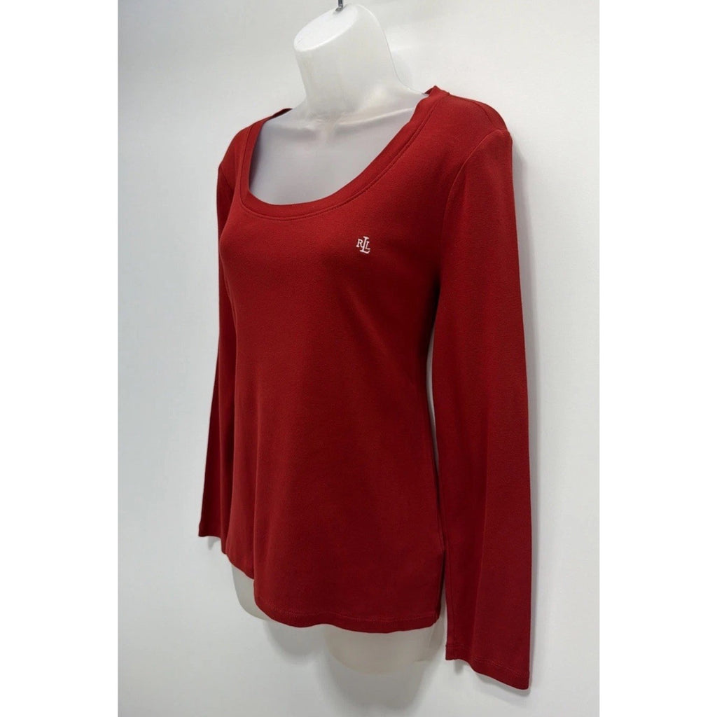 Lauren Ralph Lauren T-Shirt Womens Size XL Red Long Sleeve Shirt Cotton