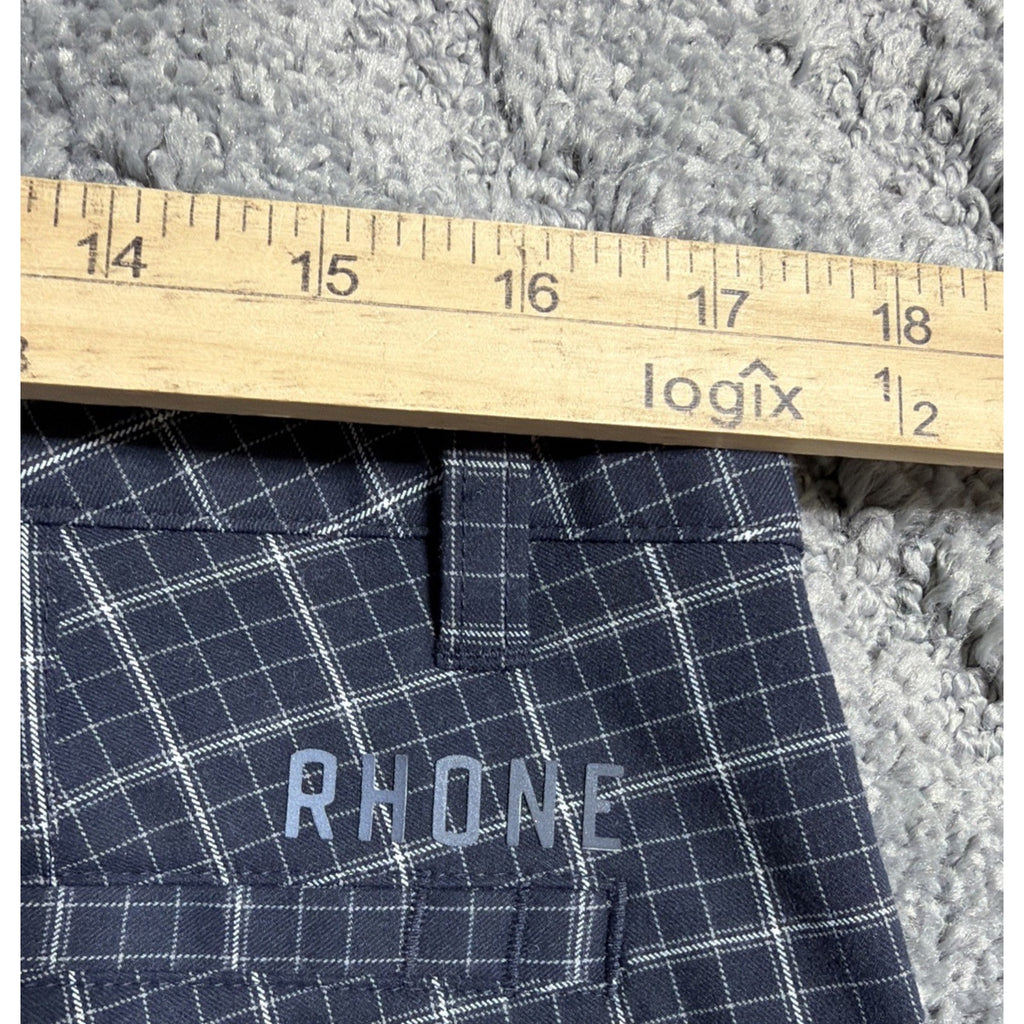 RHONE Men's 9" Dune Golf Shorts Sz 34 Blue Plaid