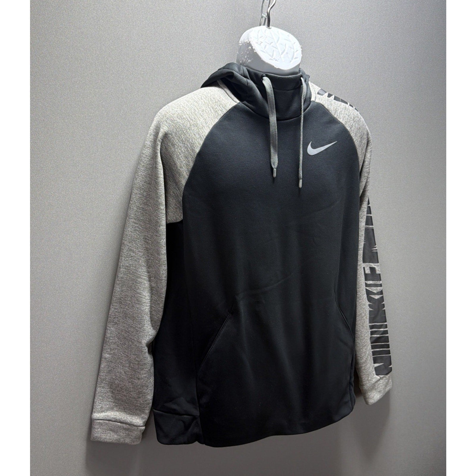 Nike GFX 3 Dri Fit Hoodie Mens L Raglan Black Grey BV3875 010 Fleece Lined Logo