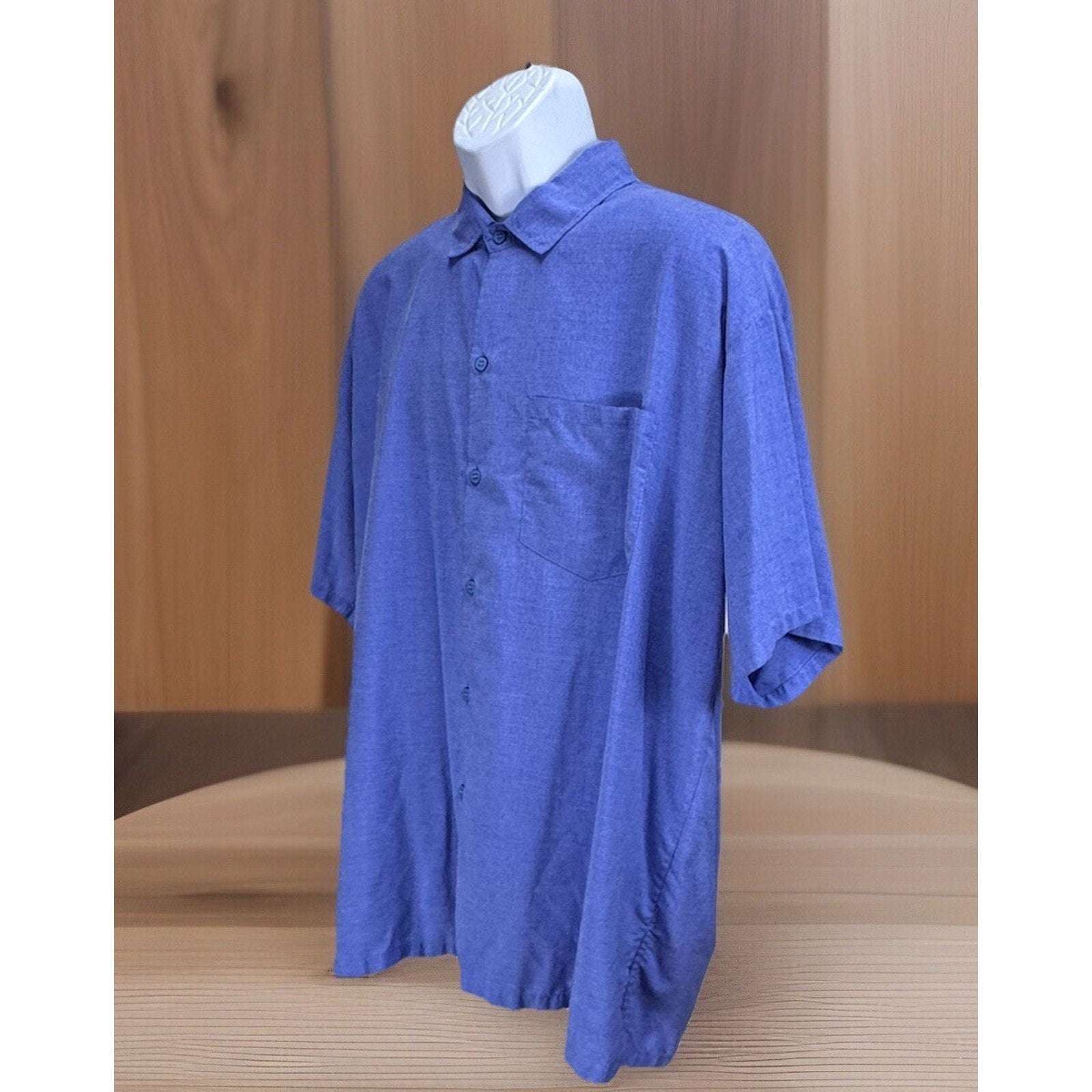 VTG La Leela Light Blue Button down Short Sleeve Casual Shirt Mens XL Made inUSA