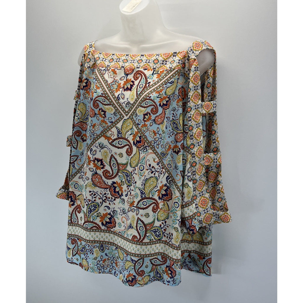 Figueroa And Flower Top Womens 2x Multicolor Paisley Cold Shoulder 3/4 Sleeve