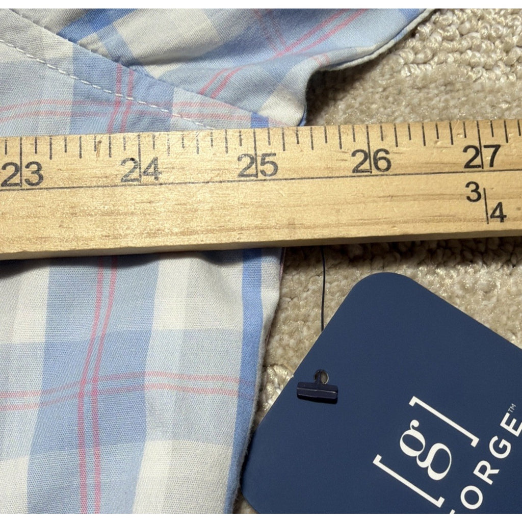 George Men’s Button Down Stretch Poplin Shirt XL 46-48 Blue Plaid NWT