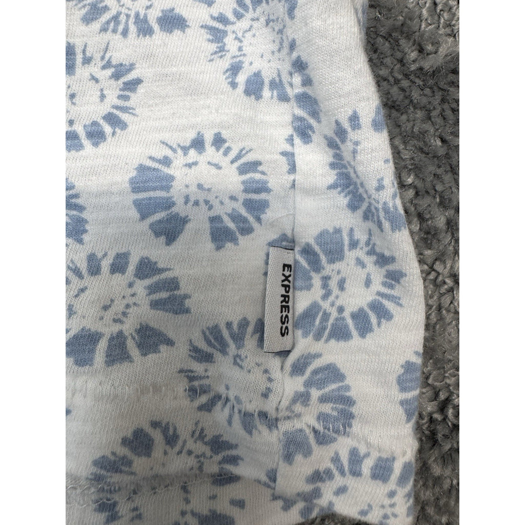 Express Shirt Adult Mens Large White Blue Flowers Casual NYC Casual Shirt EUC