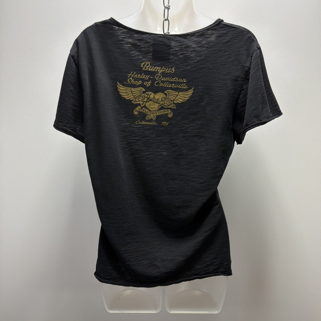 Black Womens Harley Davidson Distressed Short Sleeve Vintage Graphic Tshirt Sz S