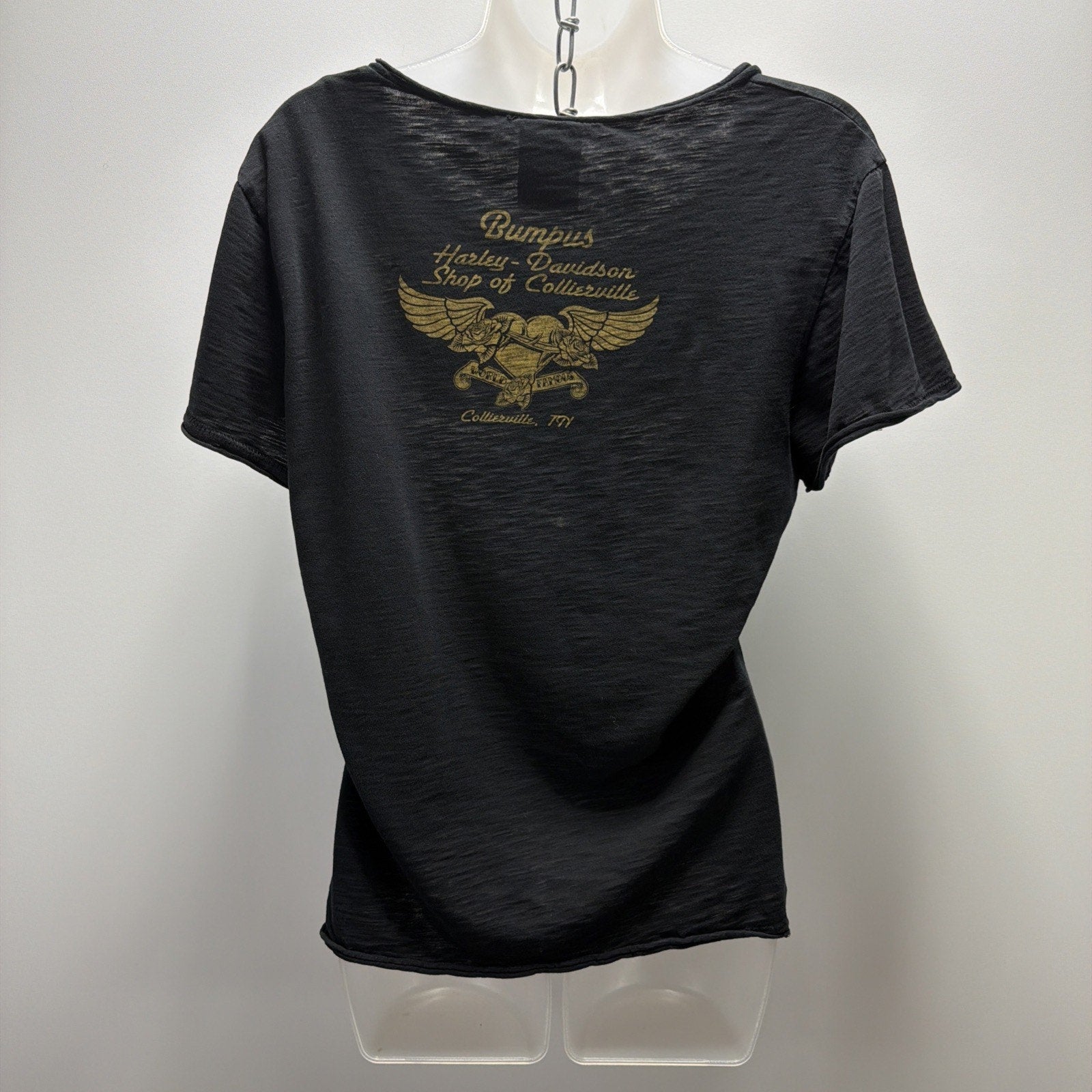 Black Womens Harley Davidson Distressed Short Sleeve Vintage Graphic Tshirt Sz S