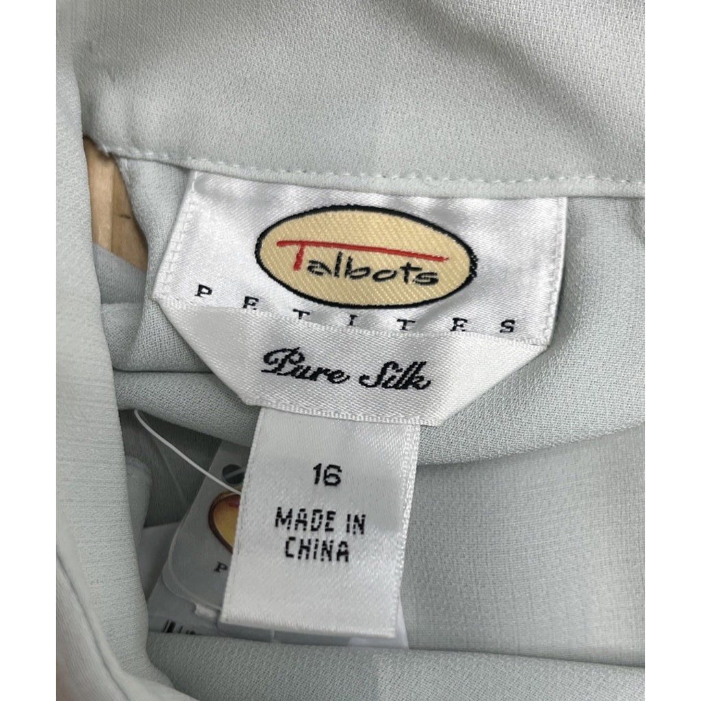 Talbots 100% Pure Silk Blue Green Lined Sleeveless Blouse Size 16 Petite