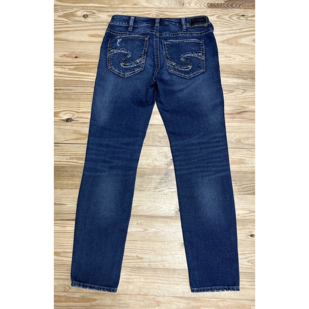 Silver Suki Joga Super Skinny Jeans Womens Blue Dark Wash Stretch Mid Rise 30