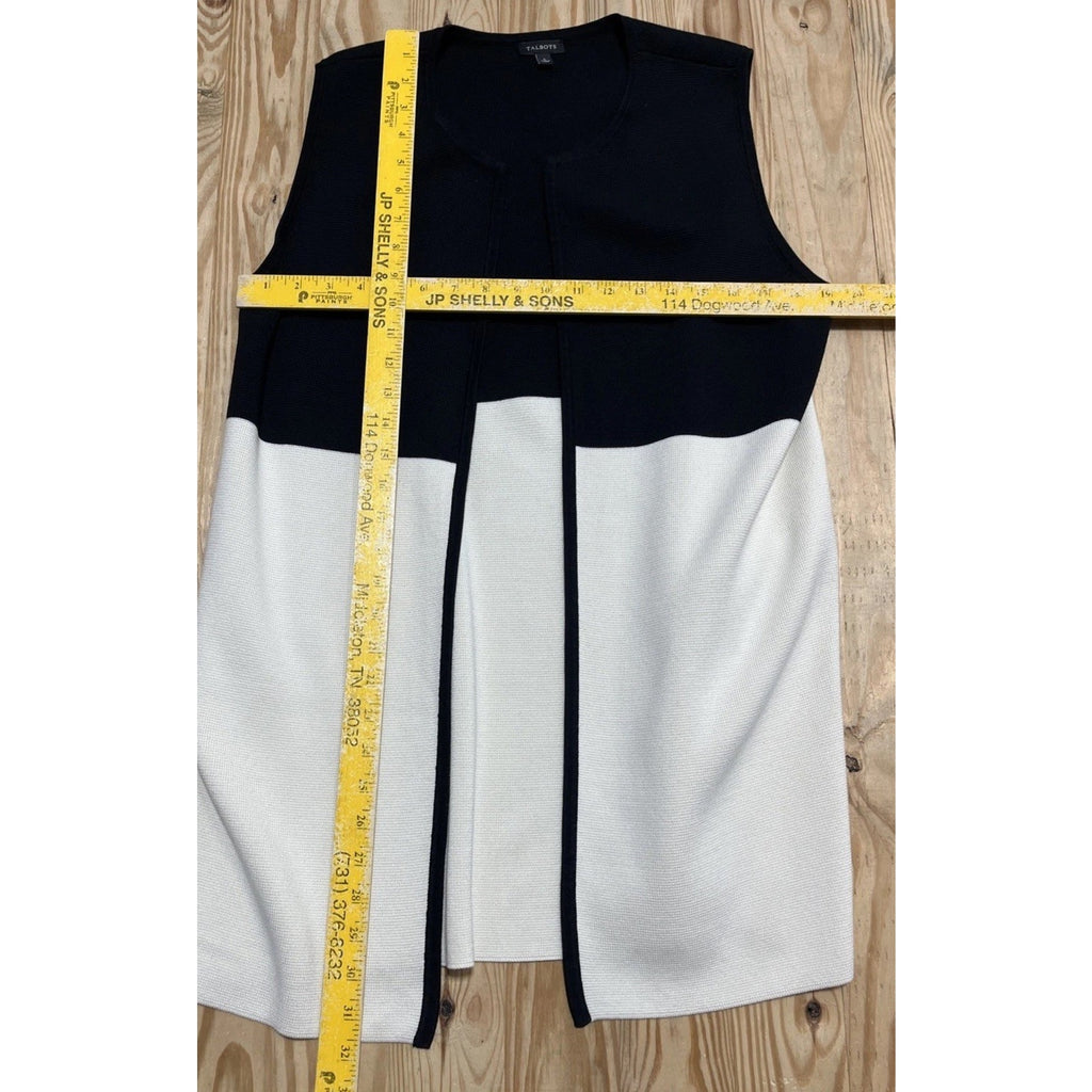 Talbots Women's Large Cardigan Vest Open Front Cream Black