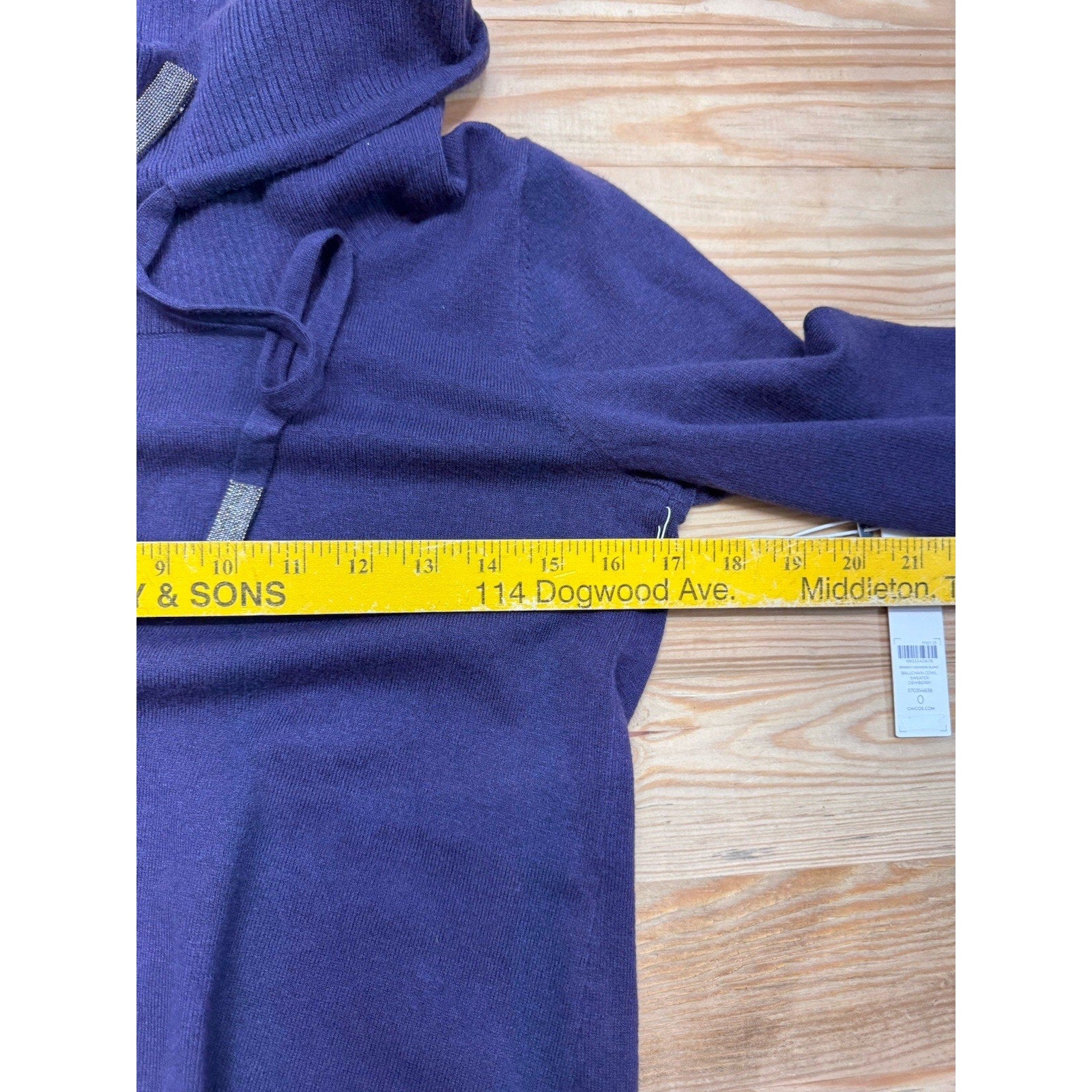 Chicos Zenergy Cashmere Blend Cowl Sweater Dewberry Women’s Size 0/S