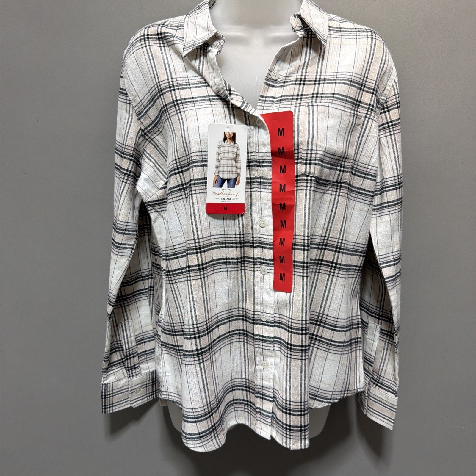 NWT Weatherproof Vintage Ladies Comfort Stretch Flannel Shirt TAN Size M