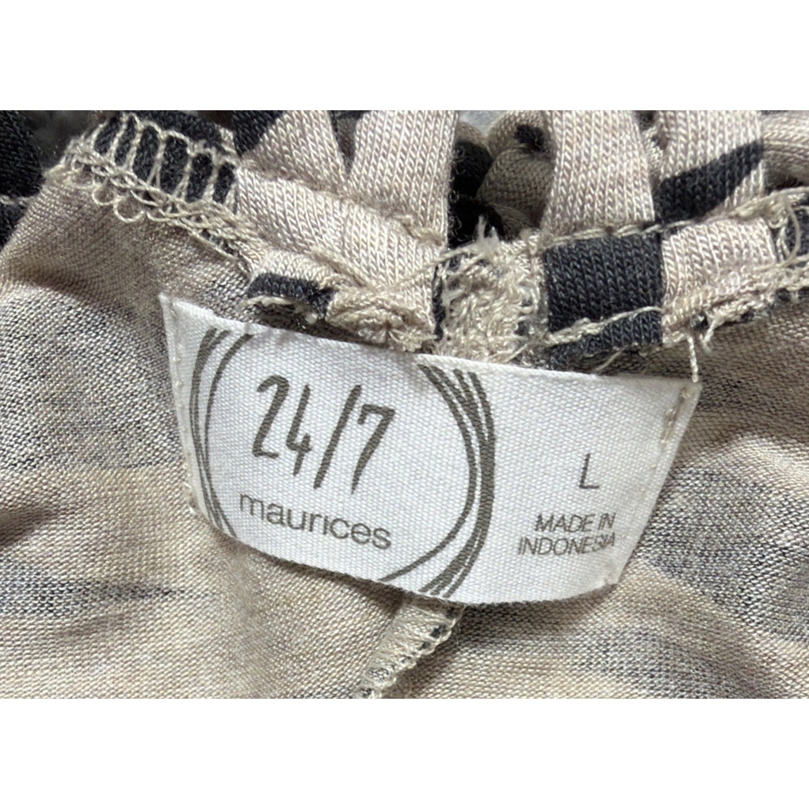 New Maurices 24/7 Tank Top Womens L Beige Black Zebra Print Crew Strappy Back